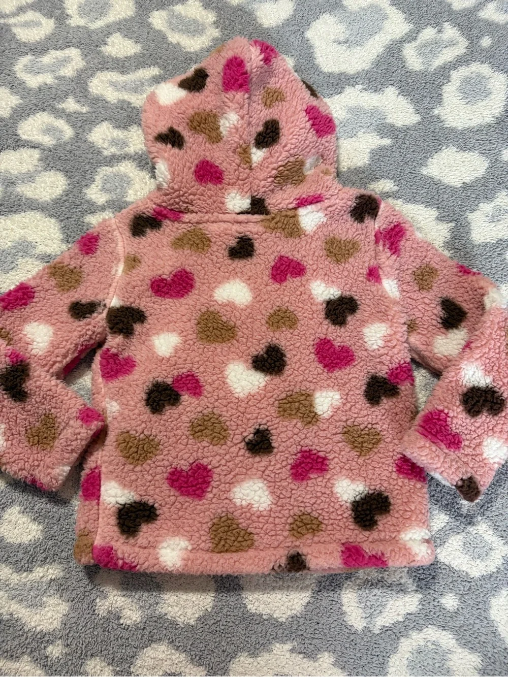 The Children's Place Pink Sherpa Hoodie with Multicolor Heart Print Toddler Girl